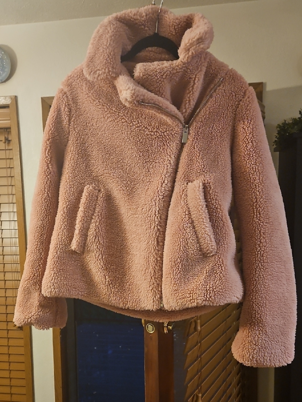 New York & Company Dusty Pink Teddy Jacket with Zip